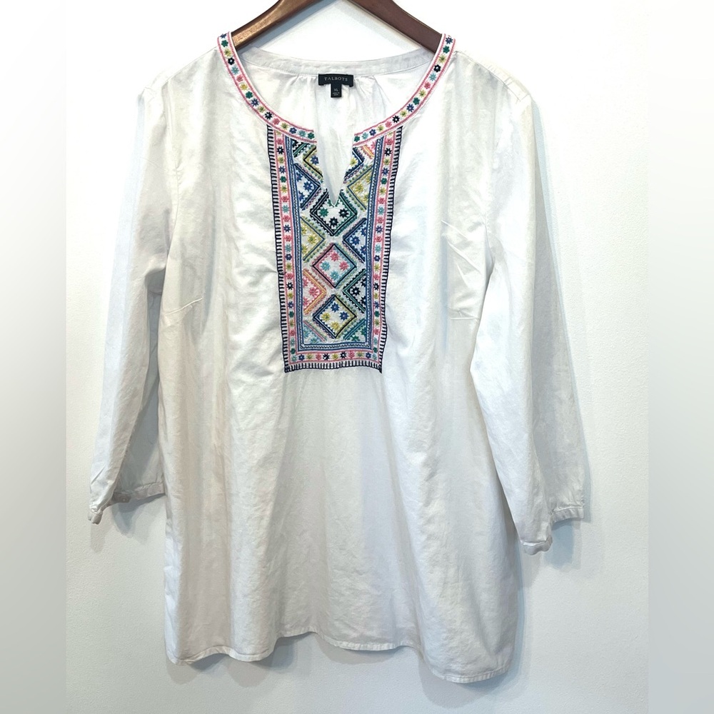 Talbots embroidered boho tunic blouse cotton long sleeve spring summer XL - Picture 2 of 7